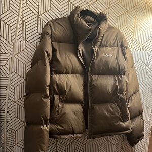 SHEIN HONEY Matte Olive Brown Puffer Jacket